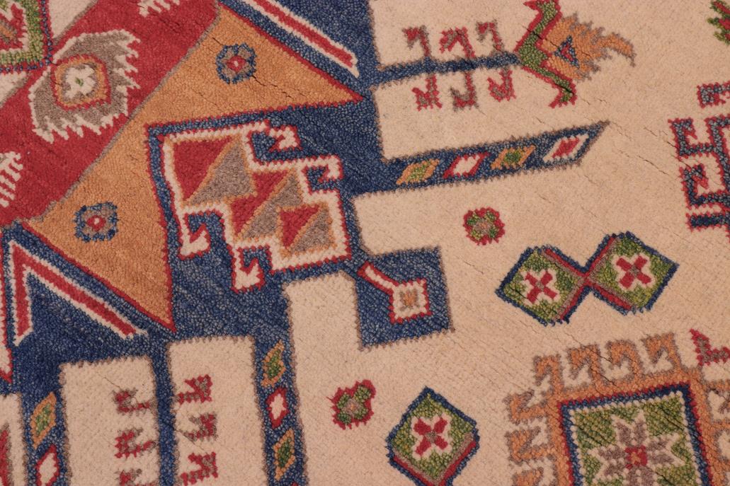 handmade Geometric Kazak Ivory Red Hand Knotted ROUND 100% WOOL area rug 6x6