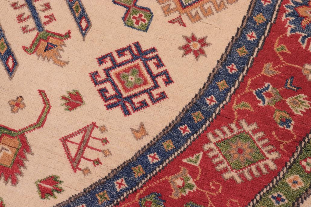 handmade Geometric Kazak Ivory Red Hand Knotted ROUND 100% WOOL area rug 6x6