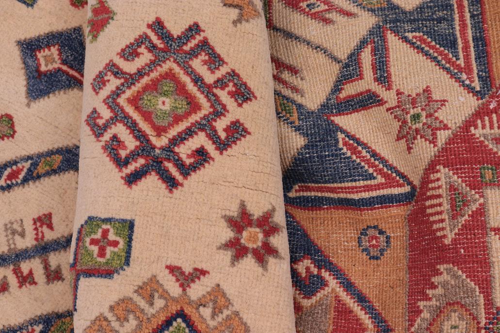 handmade Geometric Kazak Ivory Red Hand Knotted ROUND 100% WOOL area rug 6x6