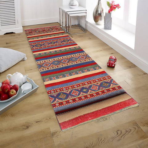 handmade Geometric Kurjean Red Beige Hand Knotted RUNNER 100% WOOL area rug 3x10