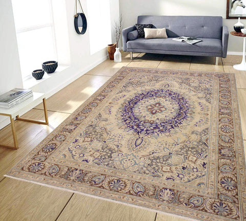 handmade Vintage Hand Painte Tan Brown Hand Knotted RECTANGLE 100% WOOL area rug 8' x 11'