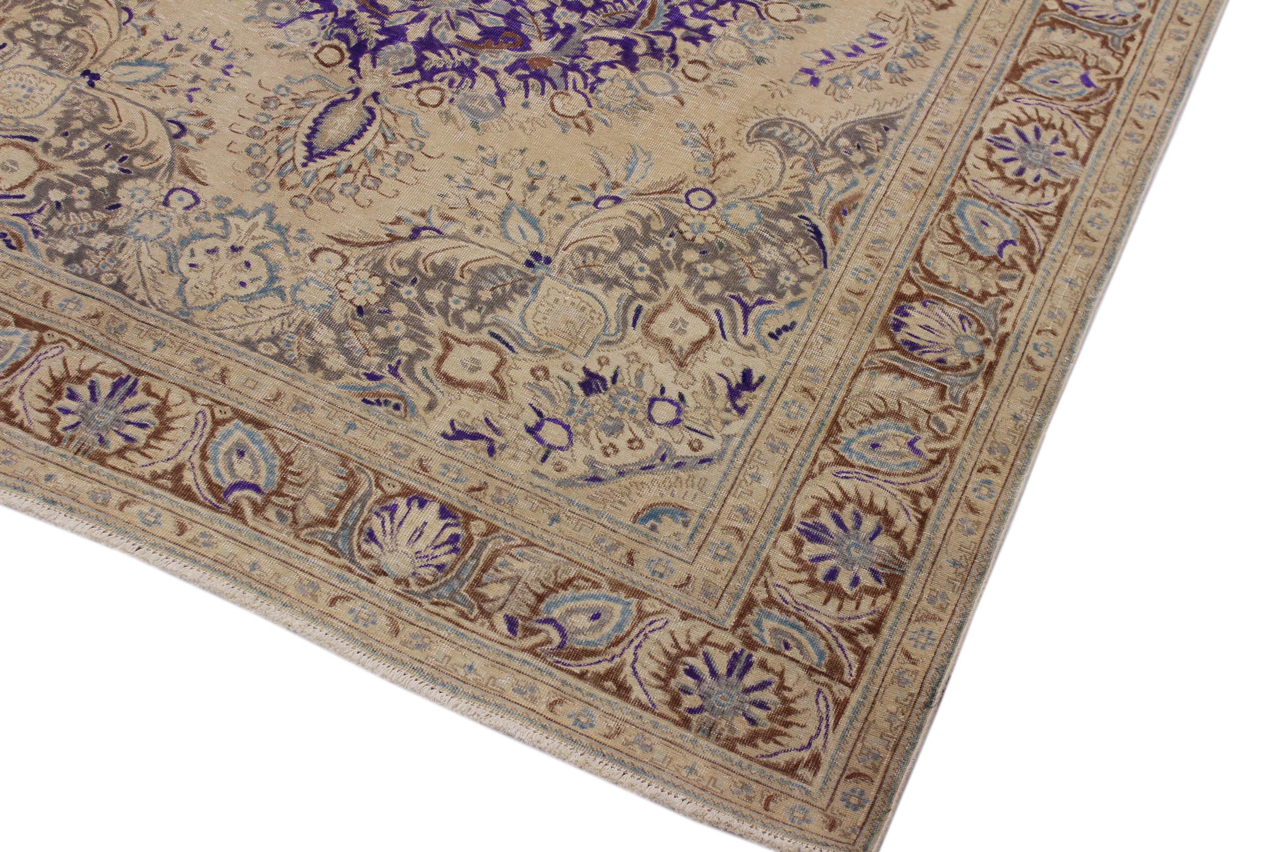 handmade Vintage Hand Painte Tan Brown Hand Knotted RECTANGLE 100% WOOL area rug 8' x 11'