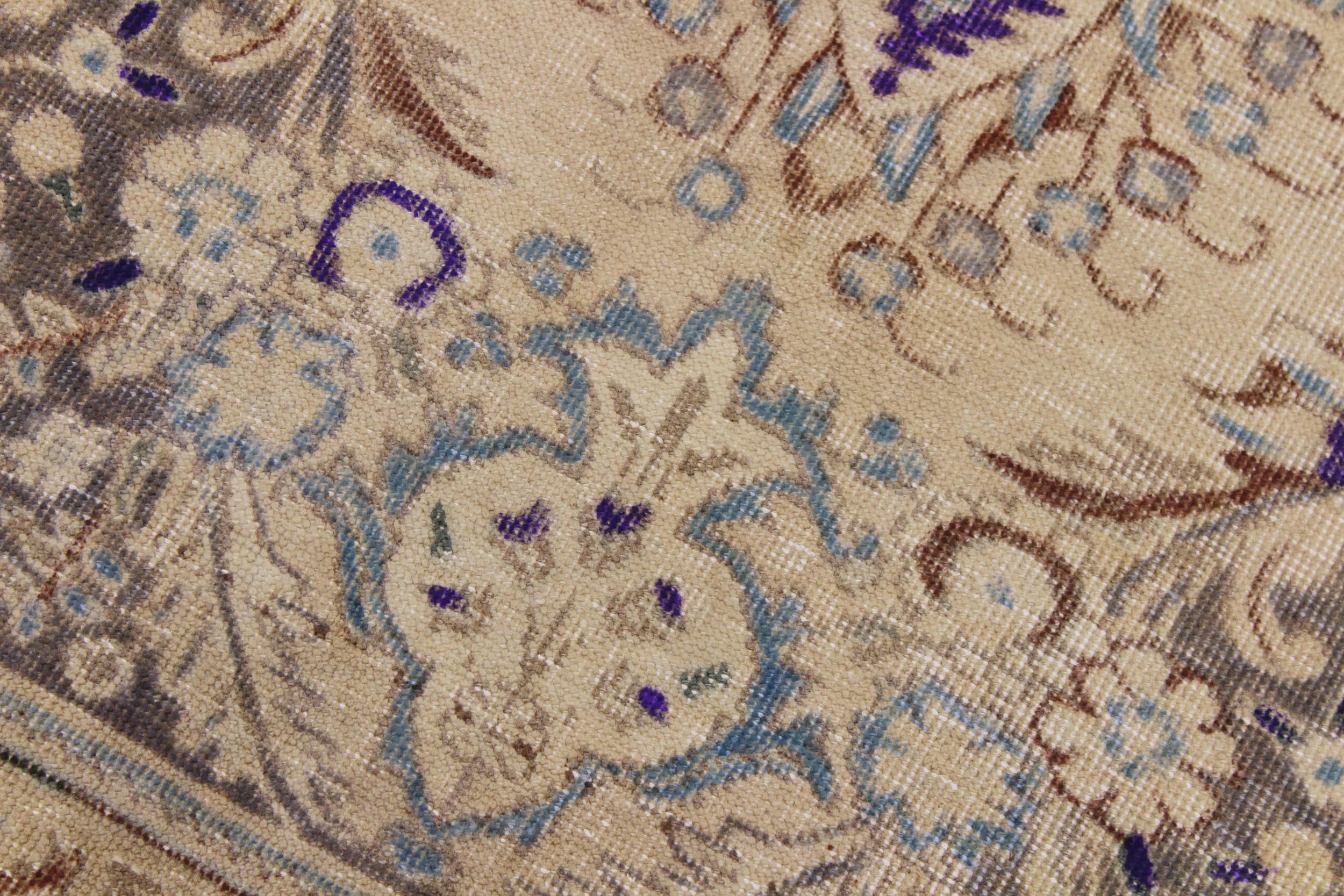 handmade Vintage Hand Painte Tan Brown Hand Knotted RECTANGLE 100% WOOL area rug 8' x 11'