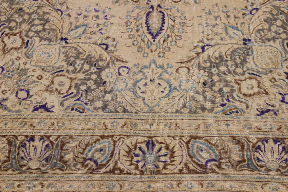 handmade Vintage Hand Painte Tan Brown Hand Knotted RECTANGLE 100% WOOL area rug 8' x 11'