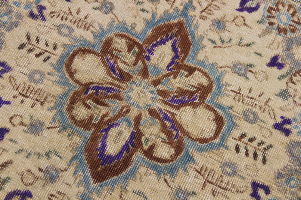 handmade Vintage Hand Painte Tan Brown Hand Knotted RECTANGLE 100% WOOL area rug 8' x 11'
