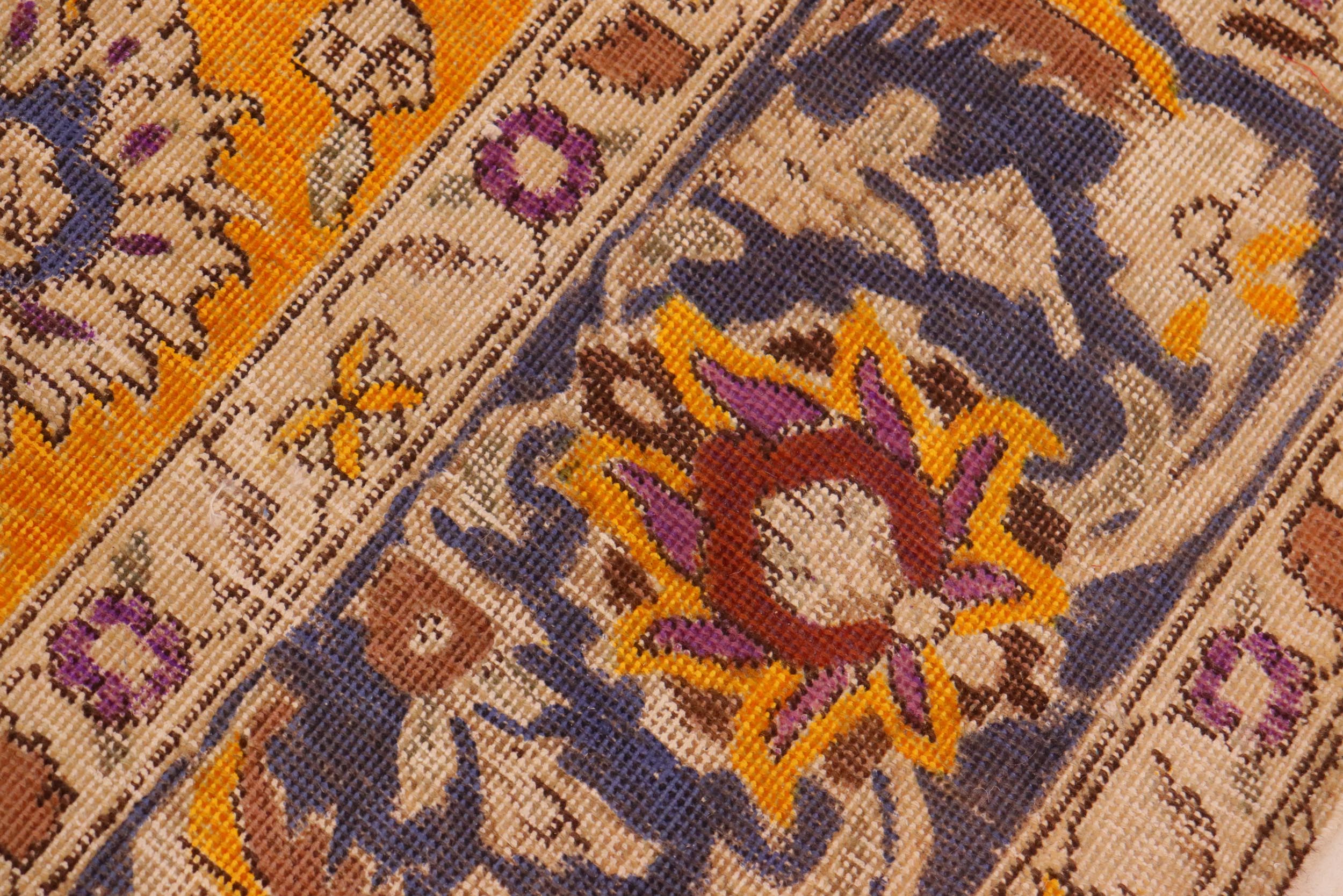 handmade Vintage Hand Painte Orange Blue Hand Knotted RECTANGLE 100% WOOL area rug 10' x 13'