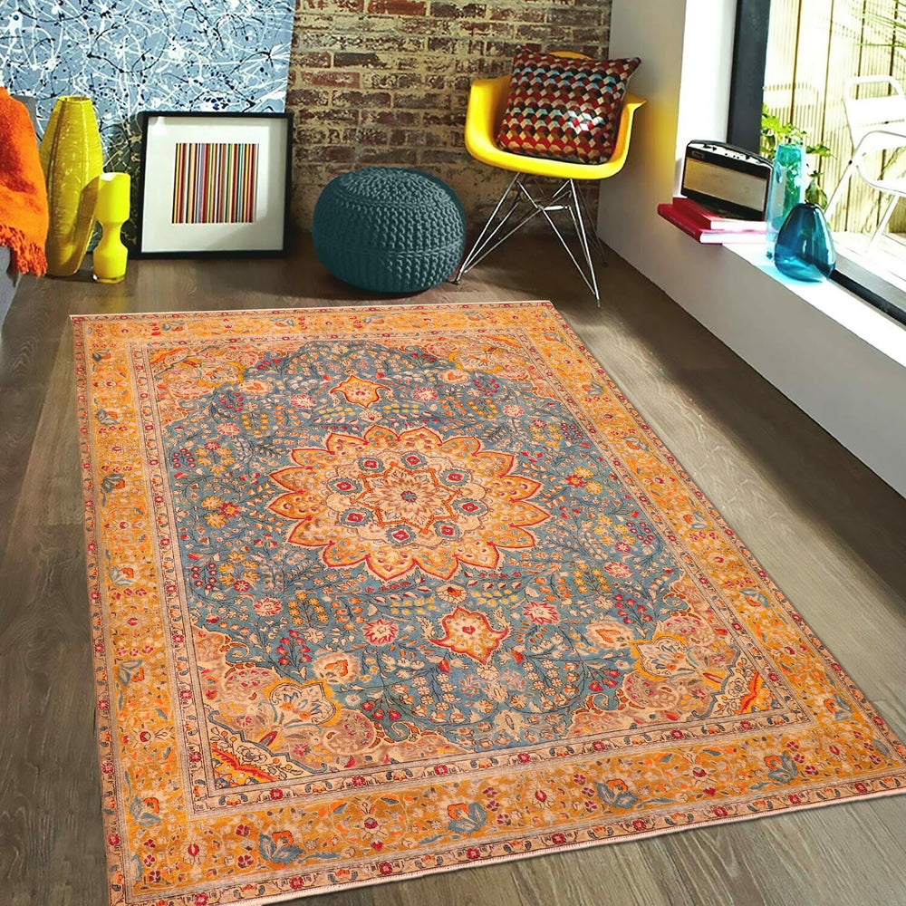 handmade Vintage Hand Painte Blue Yellow Hand Knotted RECTANGLE 100% WOOL area rug 10' x 12'