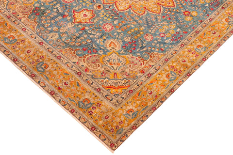 handmade Vintage Hand Painte Blue Yellow Hand Knotted RECTANGLE 100% WOOL area rug 10' x 12'