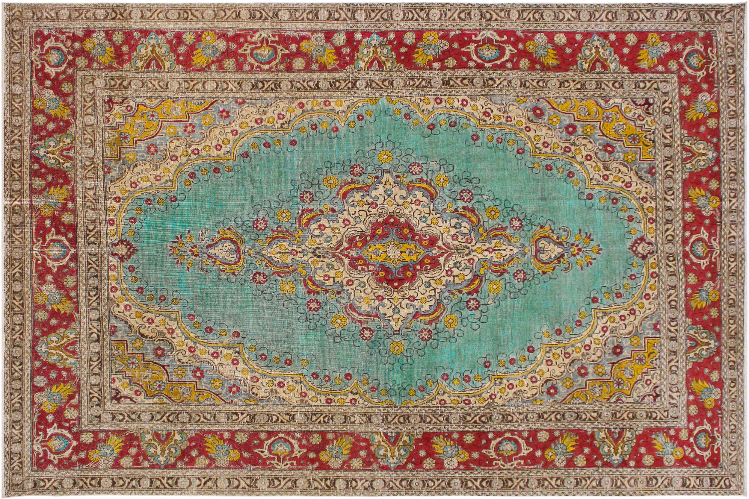 handmade Vintage Hand Painte Blue Red Hand Knotted RECTANGLE 100% WOOL area rug 8' x 12'