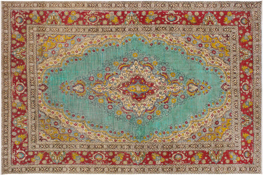 handmade Vintage Hand Painte Blue Red Hand Knotted RECTANGLE 100% WOOL area rug 8' x 12'