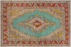 handmade Vintage Hand Painte Blue Red Hand Knotted RECTANGLE 100% WOOL area rug 8' x 12'