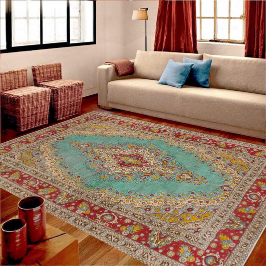 handmade Vintage Hand Painte Blue Red Hand Knotted RECTANGLE 100% WOOL area rug 8' x 12'