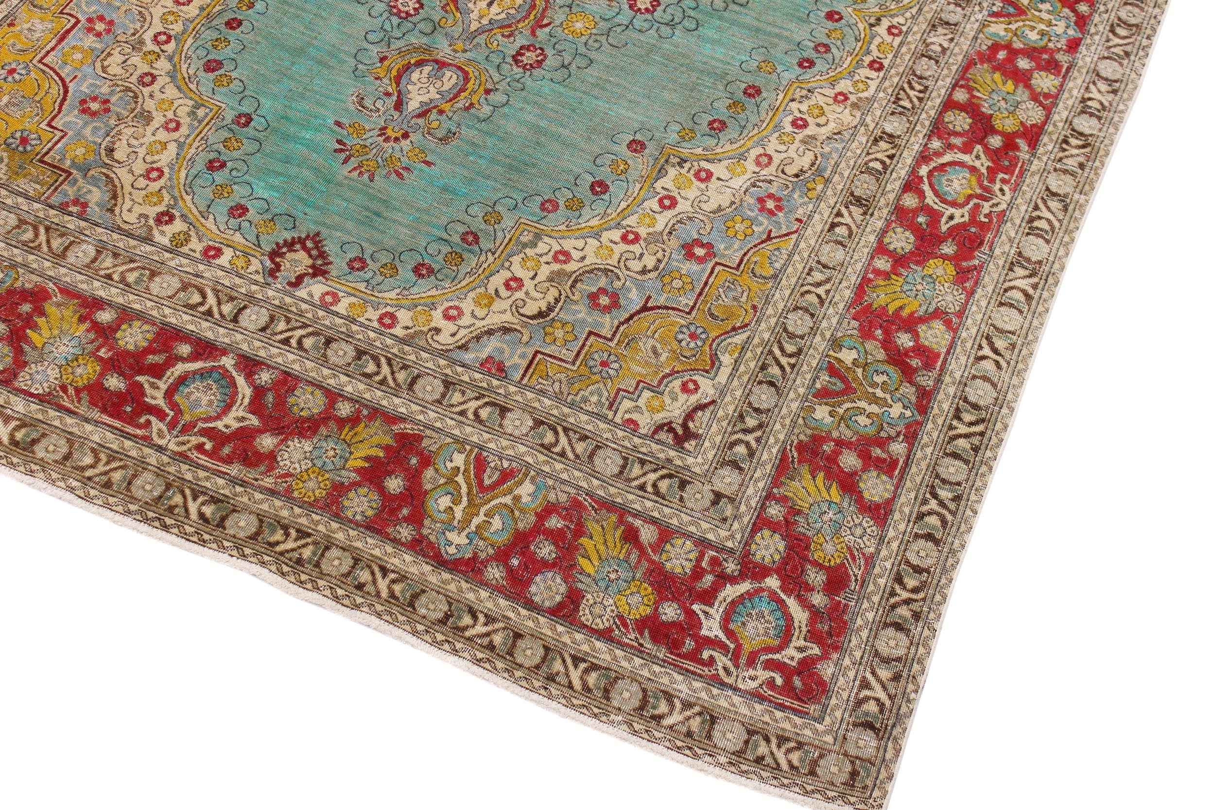 handmade Vintage Hand Painte Blue Red Hand Knotted RECTANGLE 100% WOOL area rug 8' x 12'