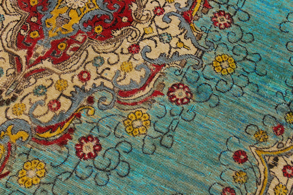 handmade Vintage Hand Painte Blue Red Hand Knotted RECTANGLE 100% WOOL area rug 8' x 12'