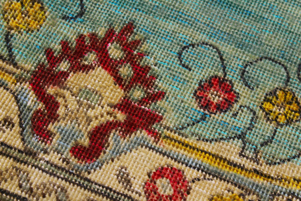 handmade Vintage Hand Painte Blue Red Hand Knotted RECTANGLE 100% WOOL area rug 8' x 12'