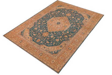 handmade Vintage Hand Painte Teal Brown Hand Knotted RECTANGLE 100% WOOL area rug 10' x 13'