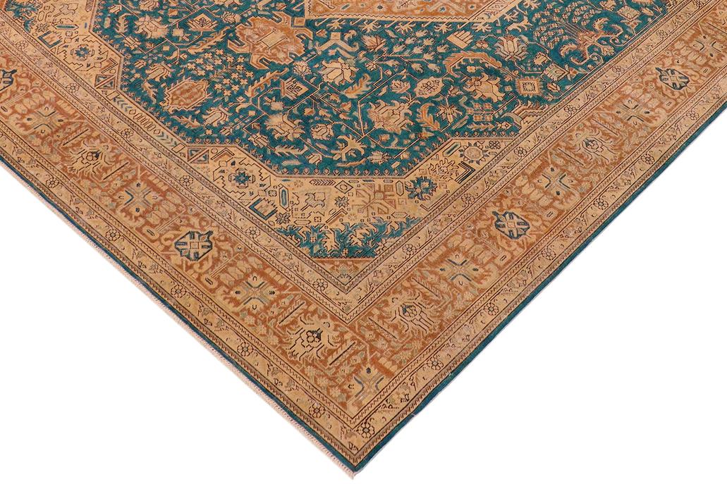 handmade Vintage Hand Painte Teal Brown Hand Knotted RECTANGLE 100% WOOL area rug 10 x 13