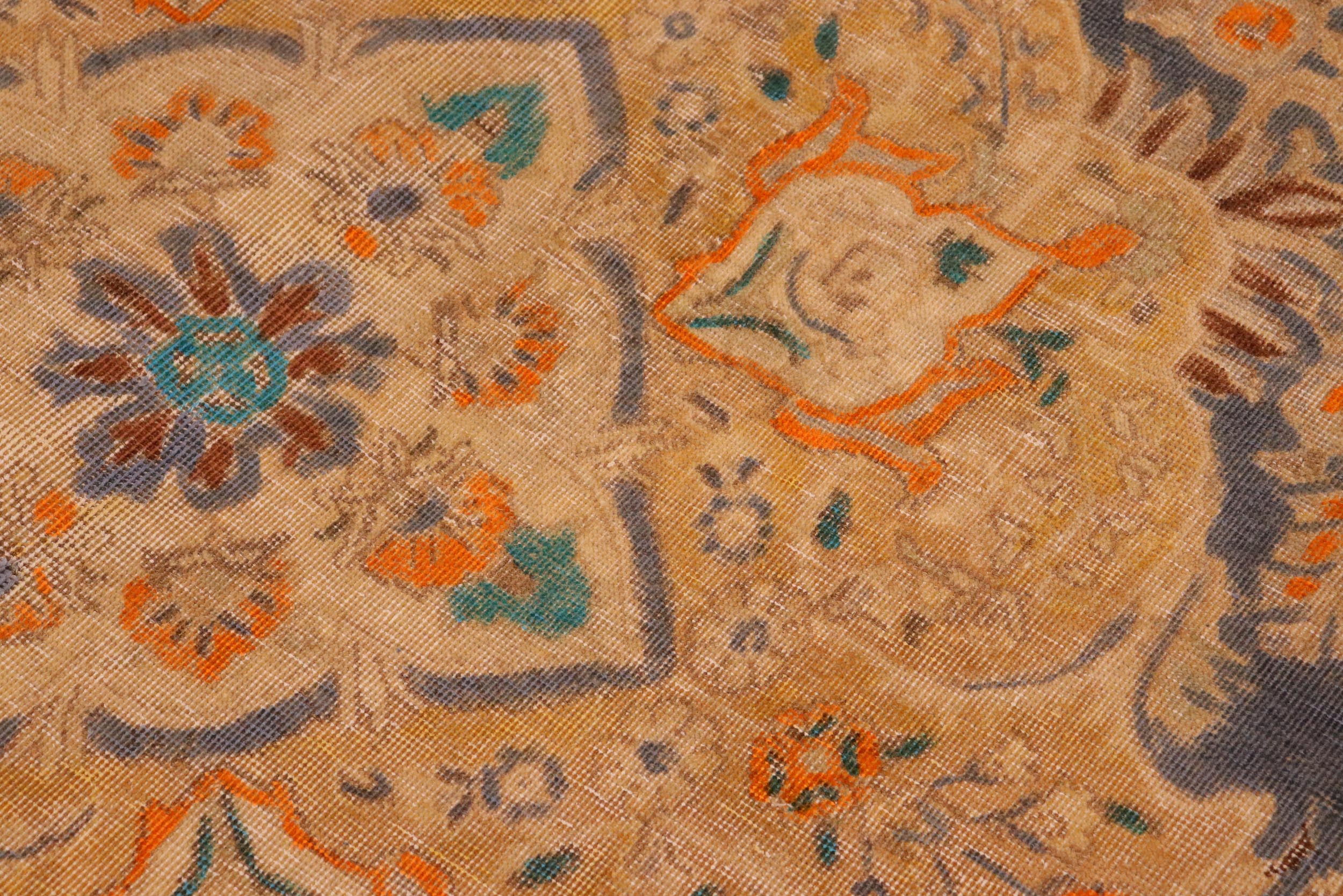 handmade Vintage Hand Painte Grey Gold Hand Knotted RECTANGLE 100% WOOL area rug 10' x 13'