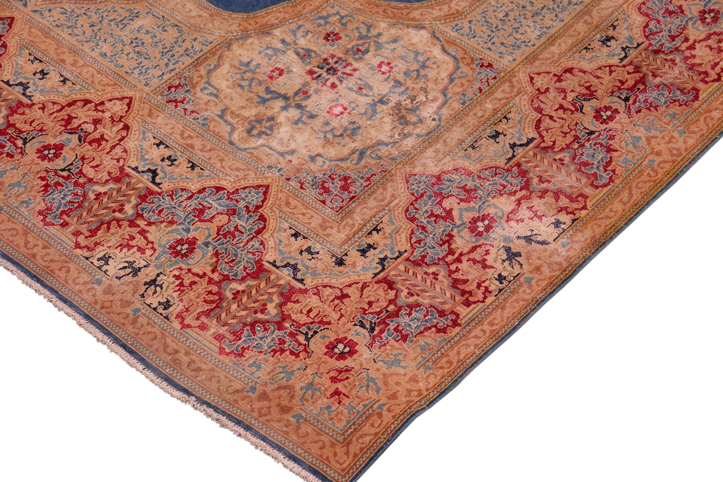 handmade Vintage Vintage Blue Pink Hand Knotted RECTANGLE 100% WOOL area rug 10' x 14'