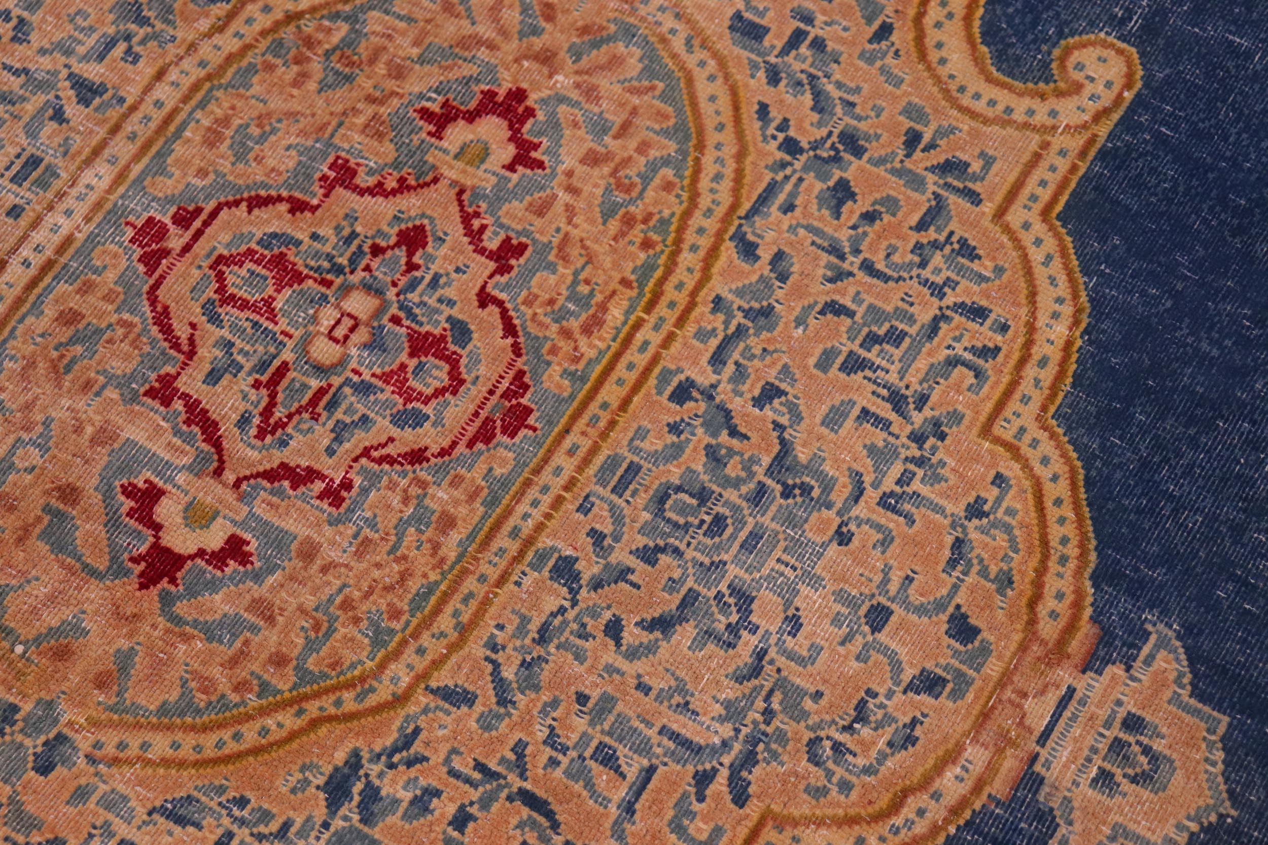 handmade Vintage Vintage Blue Pink Hand Knotted RECTANGLE 100% WOOL area rug 10' x 14'