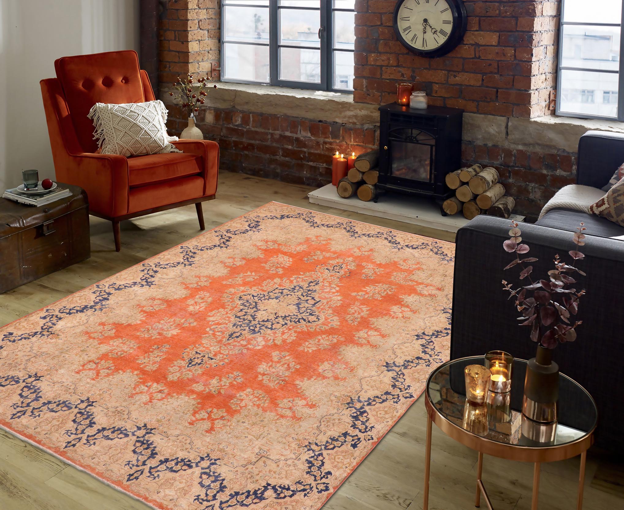 handmade Vintage Vintage Orange Blue Hand Knotted RECTANGLE 100% WOOL area rug 10' x 13'