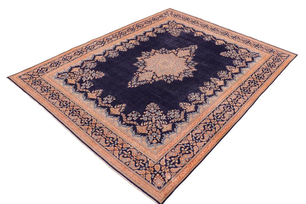 handmade Vintage Vintage Blue Brown Hand Knotted RECTANGLE 100% WOOL area rug 10 x 13