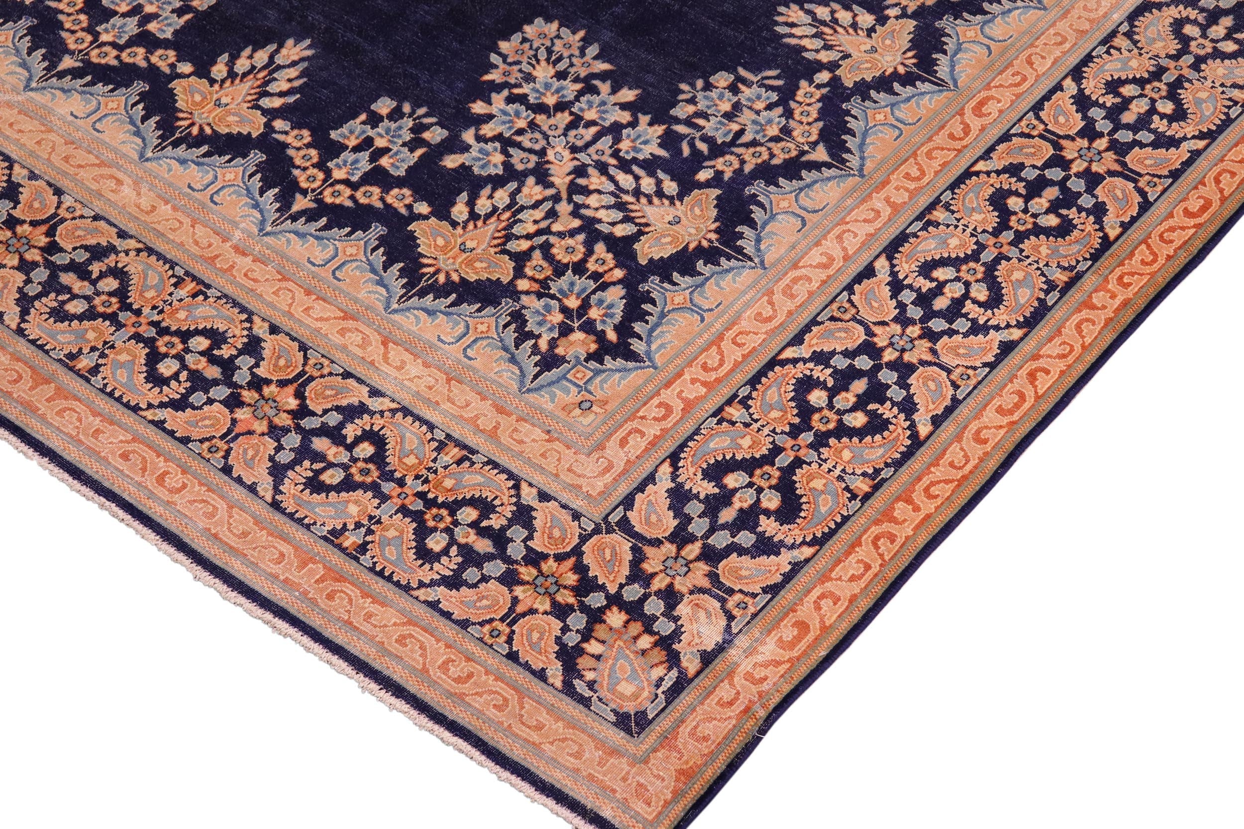 handmade Vintage Vintage Blue Brown Hand Knotted RECTANGLE 100% WOOL area rug 10' x 13'