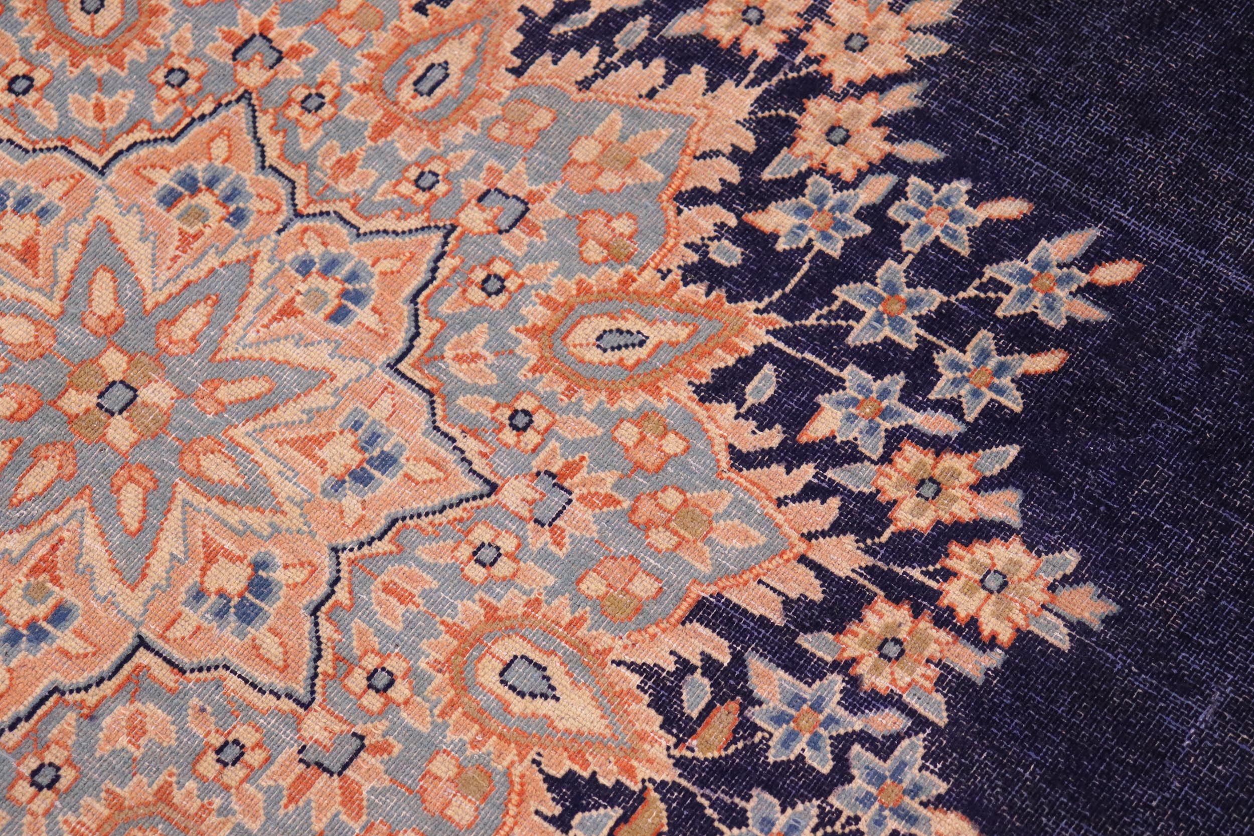 handmade Vintage Vintage Blue Brown Hand Knotted RECTANGLE 100% WOOL area rug 10' x 13'