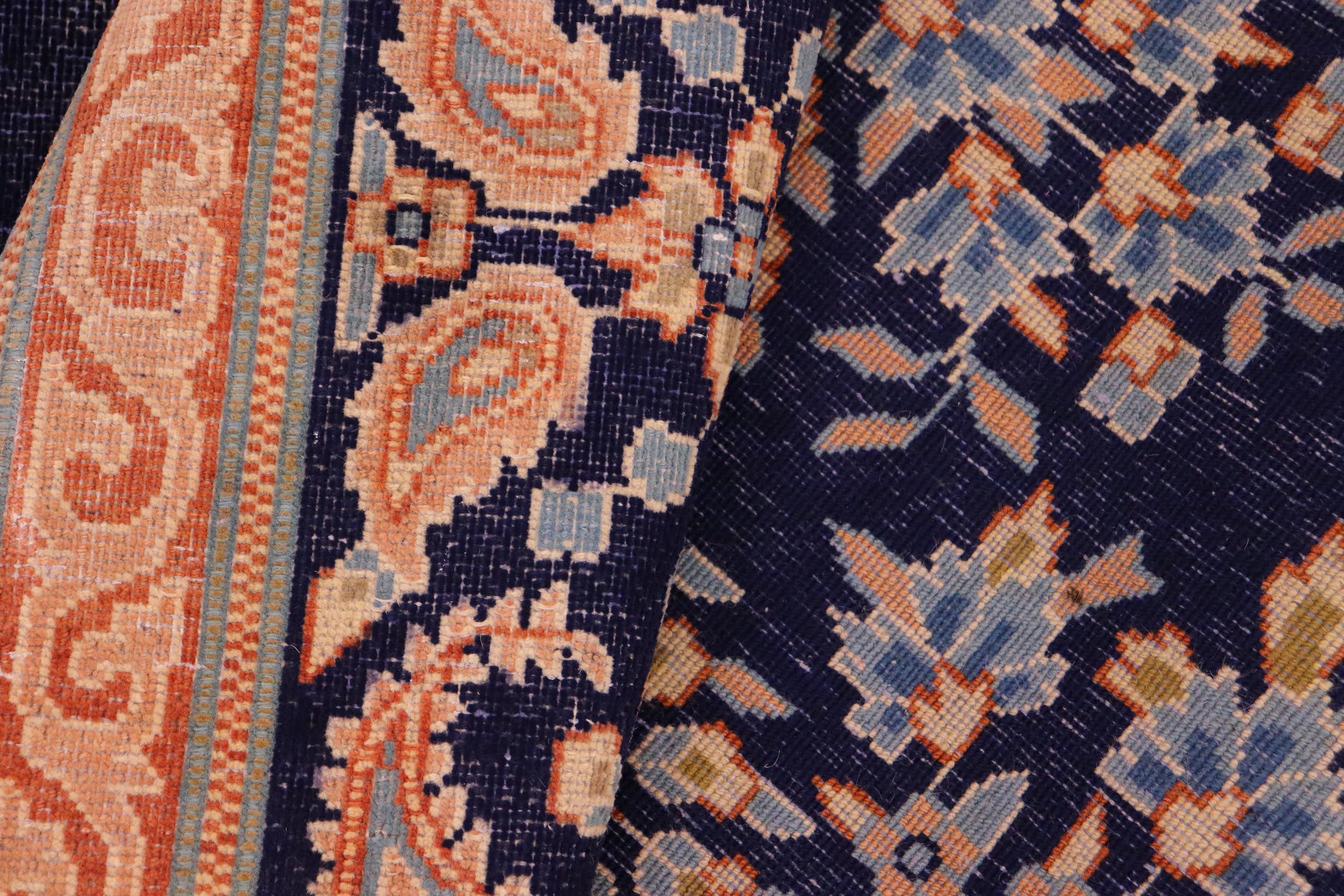 handmade Vintage Vintage Blue Brown Hand Knotted RECTANGLE 100% WOOL area rug 10' x 13'