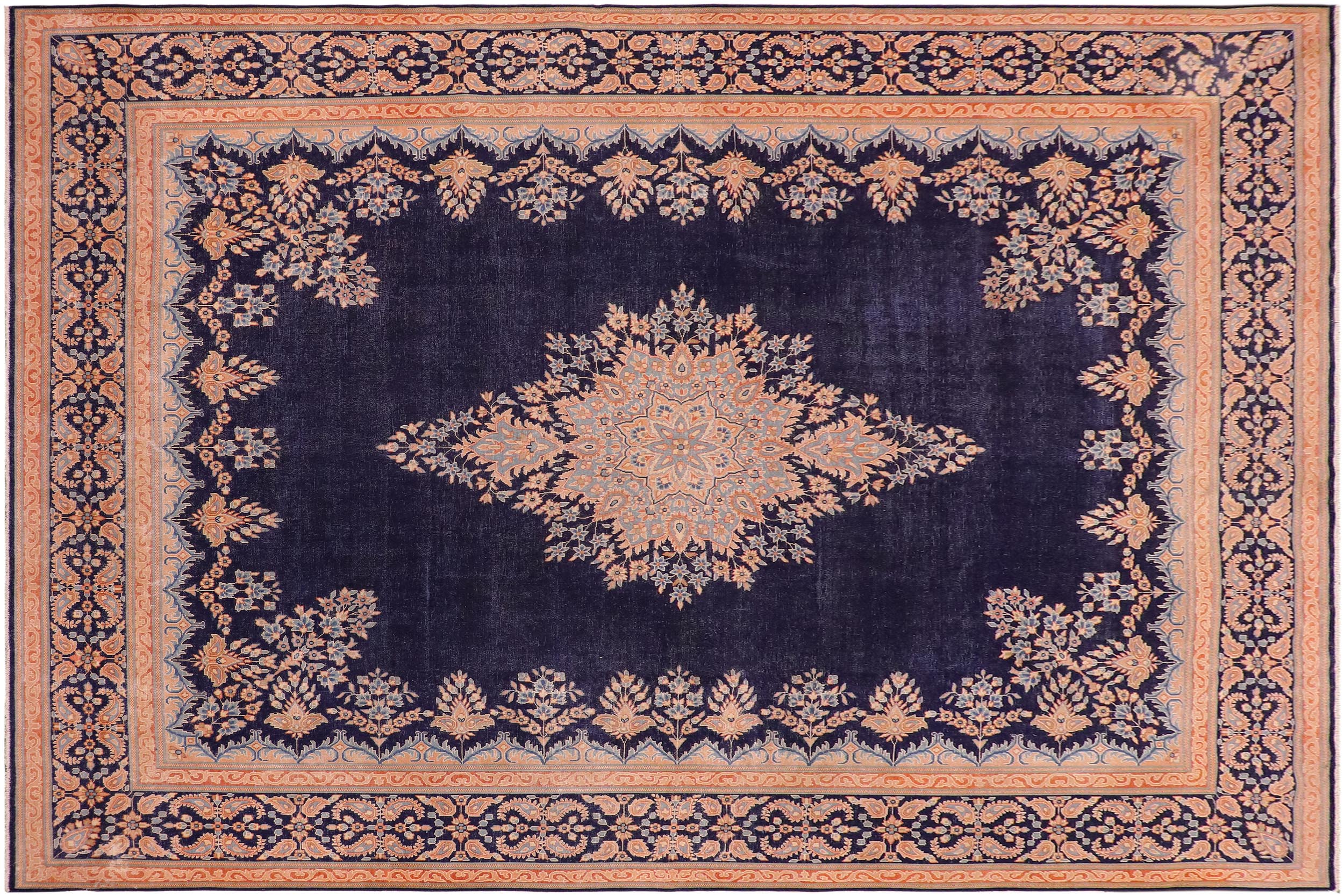 handmade Vintage Vintage Blue Brown Hand Knotted RECTANGLE 100% WOOL area rug 10' x 13'