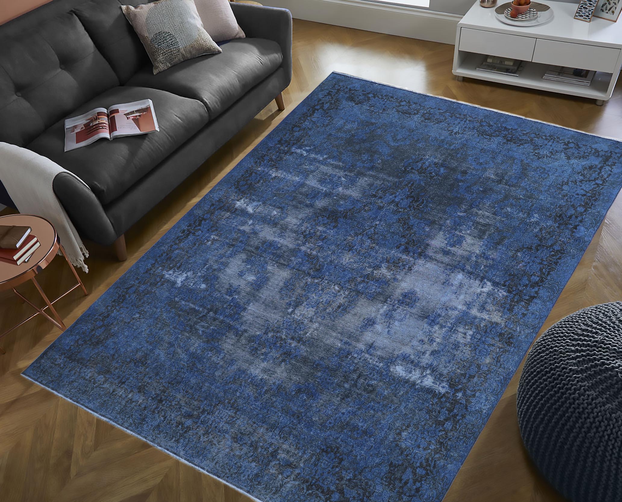 handmade Modern Vintage Blue Black Hand Knotted RECTANGLE 100% WOOL area rug 10' x 13'