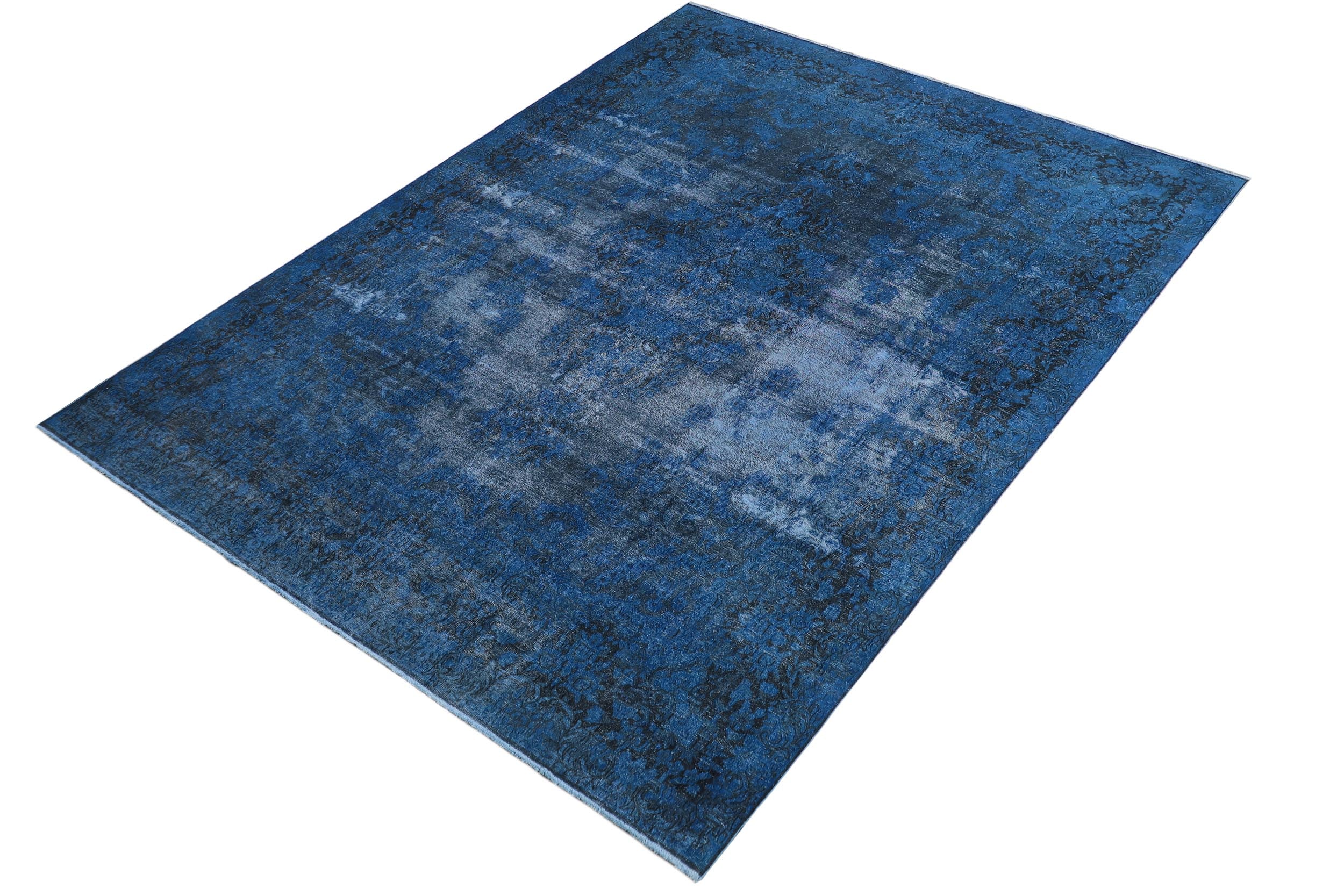 handmade Modern Vintage Blue Black Hand Knotted RECTANGLE 100% WOOL area rug 10' x 13'