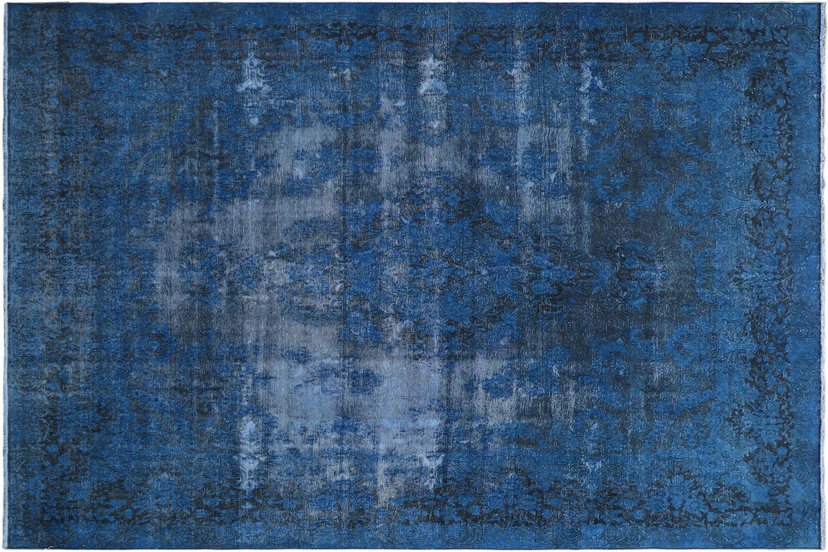 10x13 hand knotted vintage overdyed wool rug in blue and black - Persian Soriano