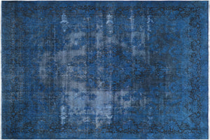 10x13 hand knotted vintage overdyed wool rug in blue and black - Persian Soriano