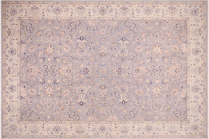 10x14 hand knotted transitional wool rug in gray and ivory - Chic Sousa