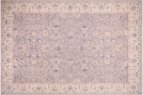 handmade Transitional Kafkaz Grey Ivory Hand Knotted RECTANGLE 100% WOOL area rug 10' x 14'