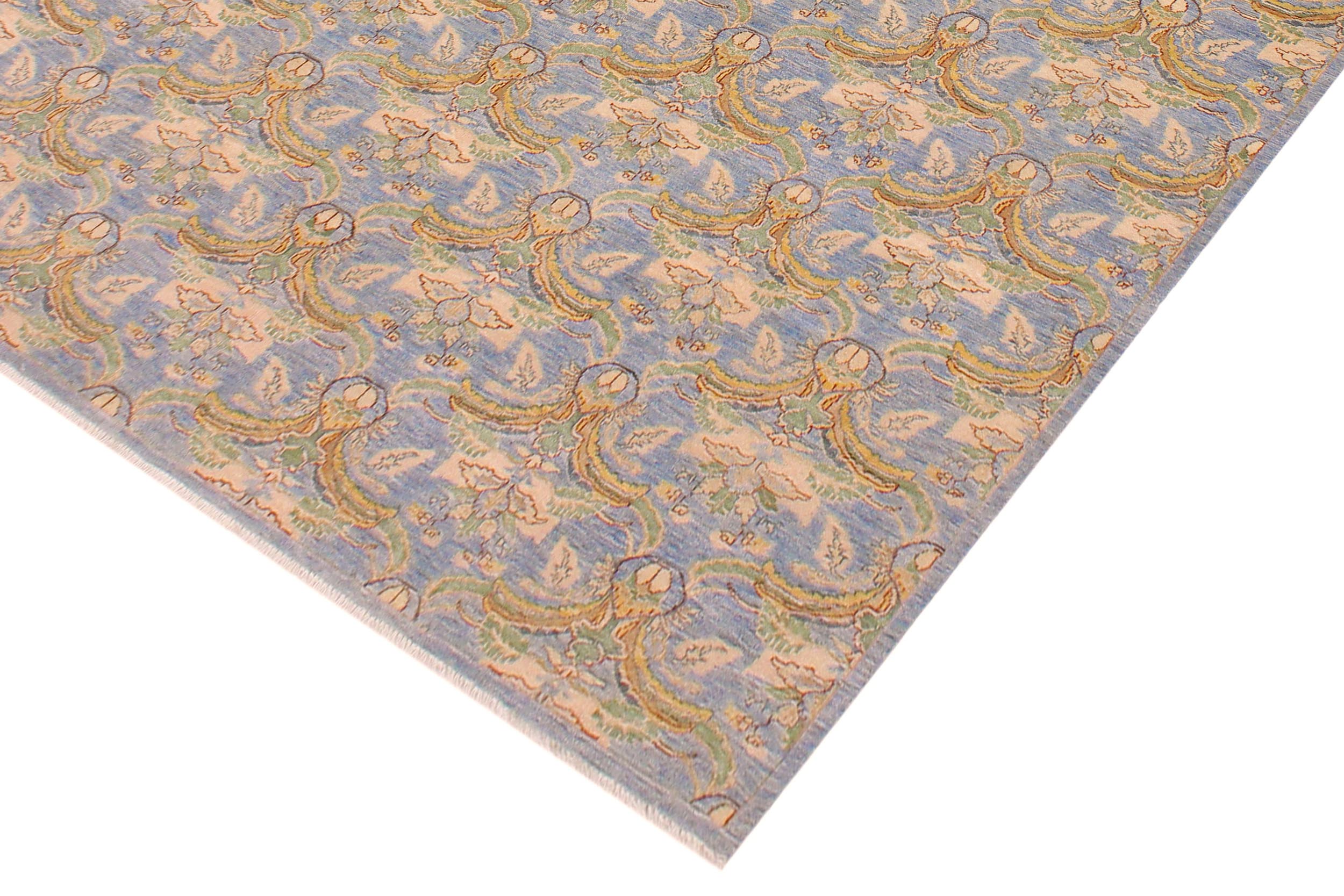 handmade Modern Kafkaz Blue Gold Hand Knotted RECTANGLE 100% WOOL area rug 9' x 12'