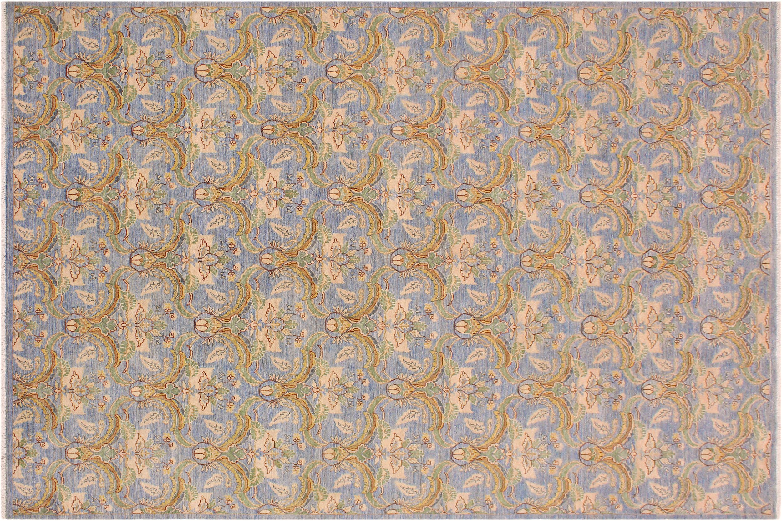 handmade Modern Kafkaz Blue Gold Hand Knotted RECTANGLE 100% WOOL area rug 9' x 12'
