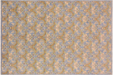handmade Modern Kafkaz Blue Gold Hand Knotted RECTANGLE 100% WOOL area rug 9' x 12'