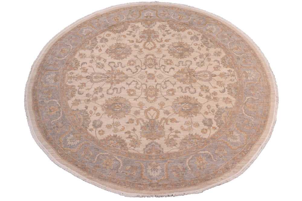 handmade Traditional Kafkaz Ivory Grey Hand Knotted ROUND 100% WOOL area rug 8' x 8'