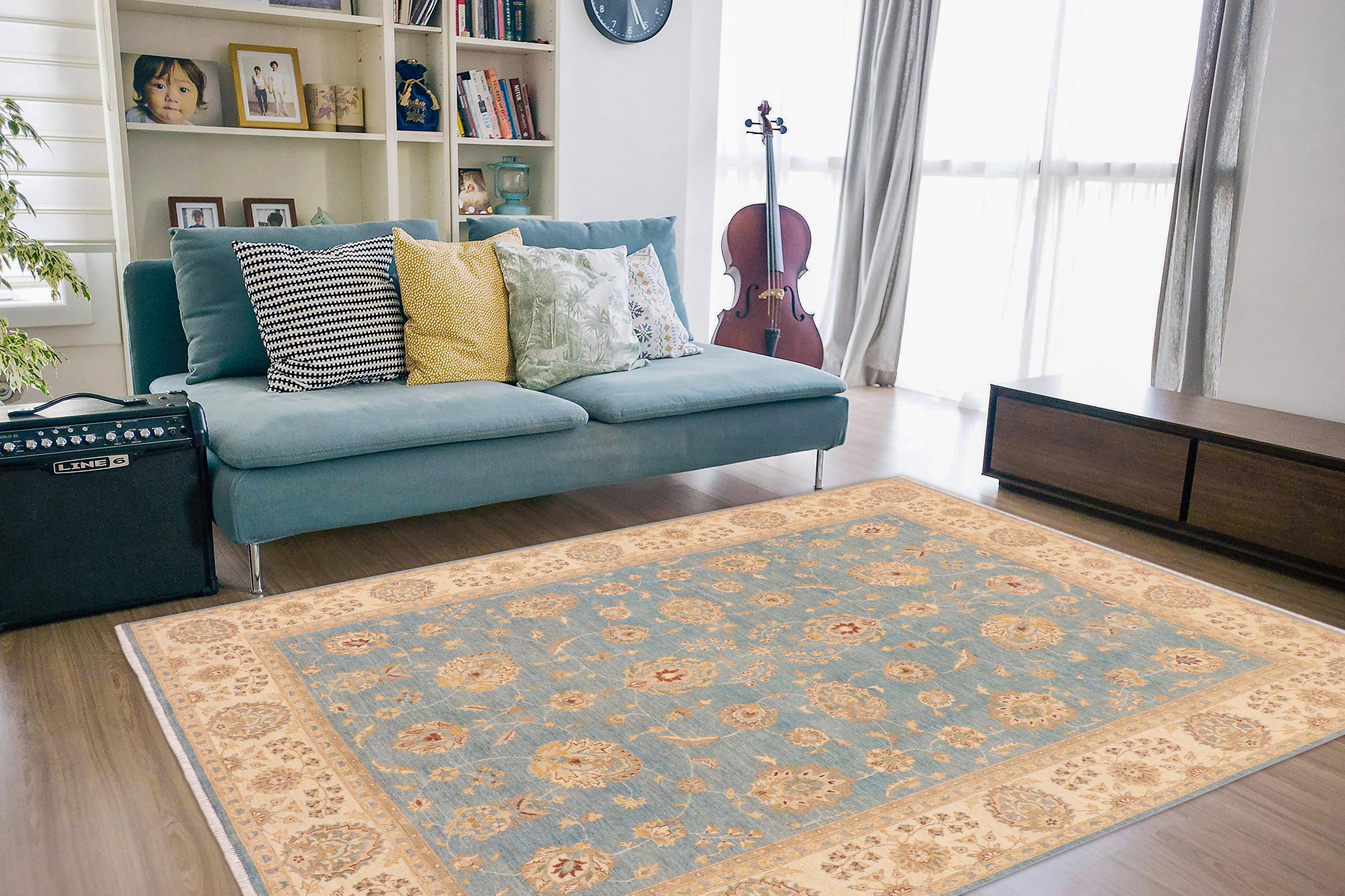 handmade Traditional Kafkaz Blue Beige Hand Knotted RECTANGLE 100% WOOL area rug 9x12