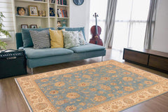 handmade Traditional Kafkaz Blue Beige Hand Knotted RECTANGLE 100% WOOL area rug 9 x 12