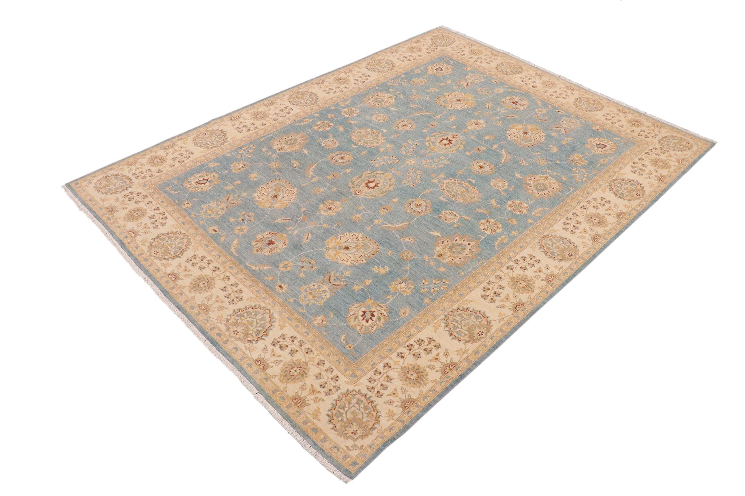 handmade Traditional Kafkaz Blue Beige Hand Knotted RECTANGLE 100% WOOL area rug 9x12