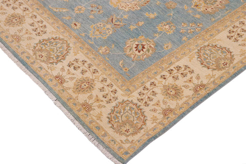 handmade Traditional Kafkaz Blue Beige Hand Knotted RECTANGLE 100% WOOL area rug 9x12