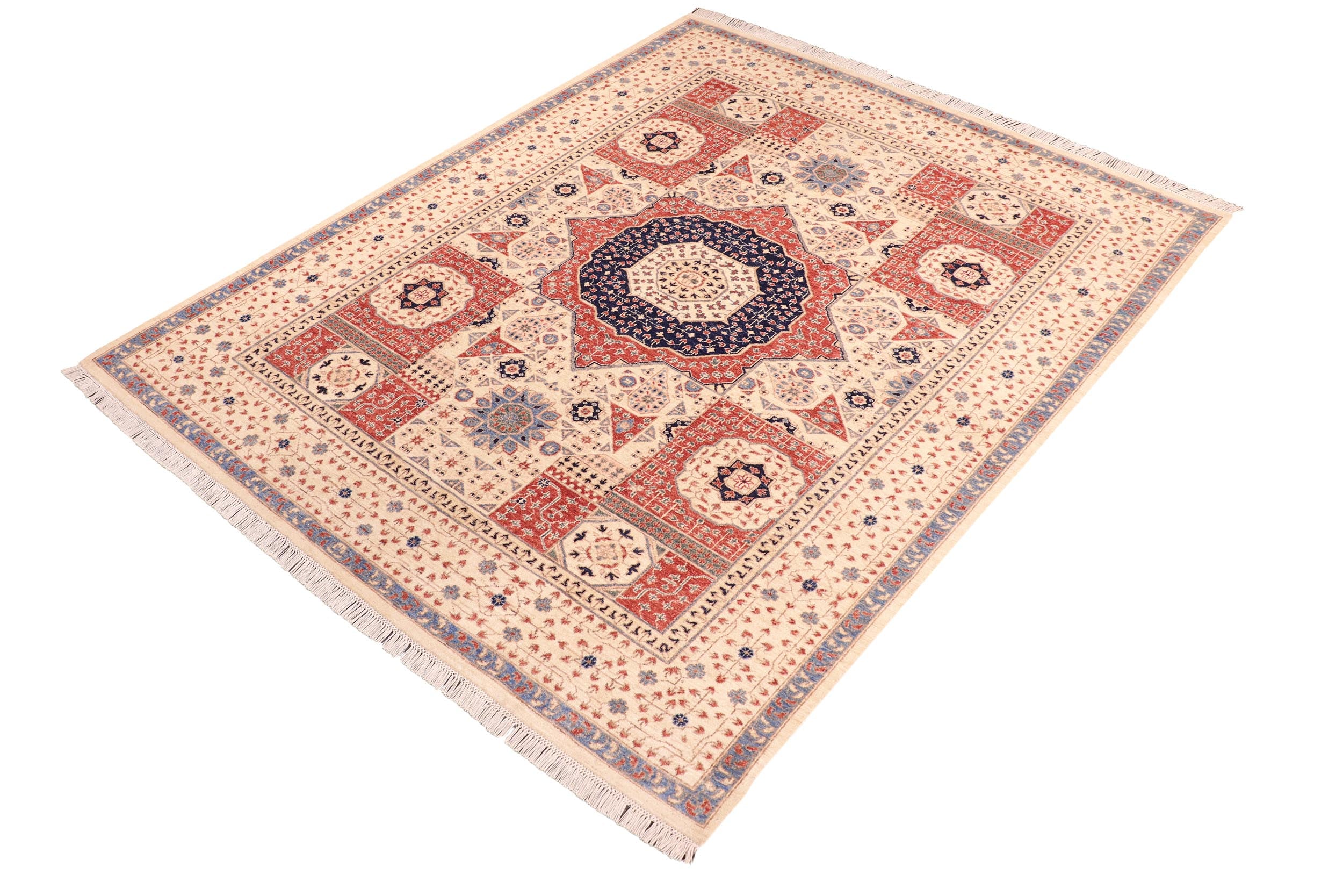 handmade Geometric Mamluk Beige Rust Hand Knotted RECTANGLE 100% WOOL area rug 8 x 10