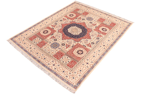 handmade Geometric Mamluk Beige Rust Hand Knotted RECTANGLE 100% WOOL area rug 8 x 10