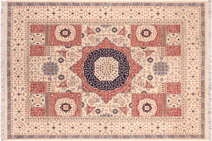 8x10 hand knotted Mamluk wool rug in beige and rust - Tribal Mamluk Spivey
