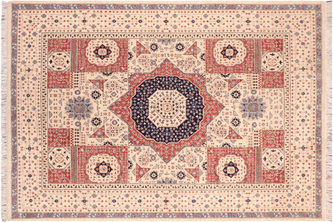 handmade Geometric Mamluk Beige Rust Hand Knotted RECTANGLE 100% WOOL area rug 8 x 10