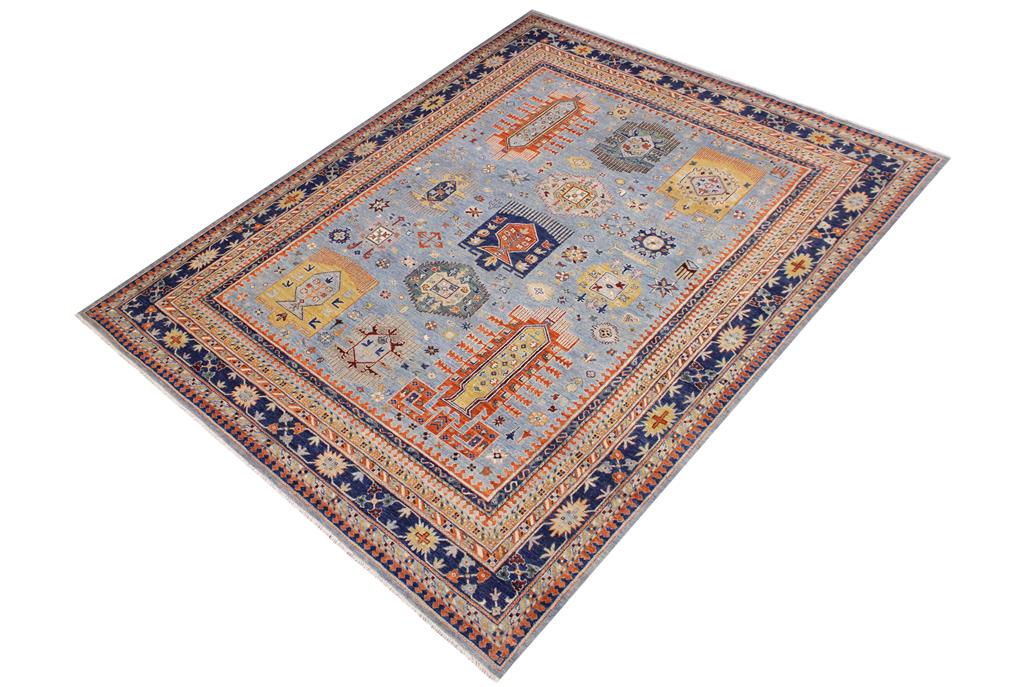 handmade Transitional Kafkaz Lt. Blue Tan Hand Knotted RECTANGLE 100% WOOL area rug 9 x 12