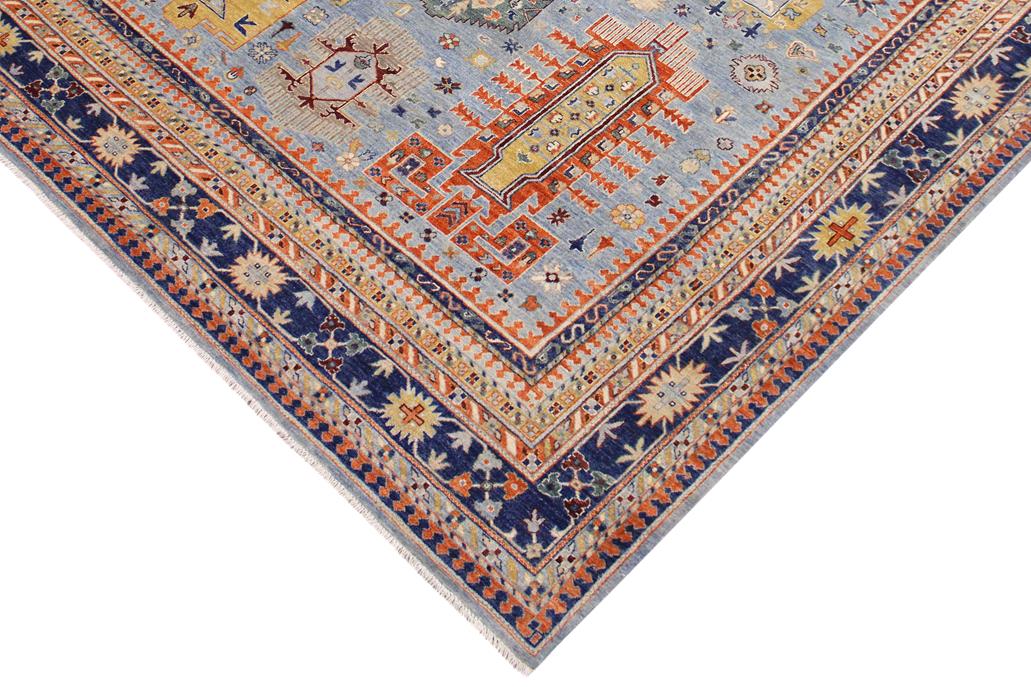 handmade Transitional Kafkaz Lt. Blue Tan Hand Knotted RECTANGLE 100% WOOL area rug 9 x 12